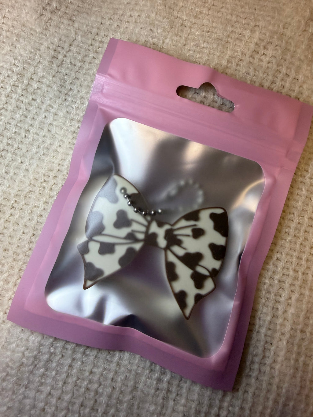 Cow Print Bow Nail-Saver Keyring