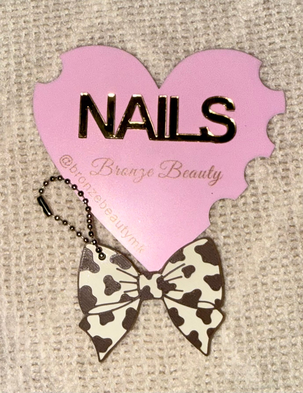 Cow Print Bow Nail-Saver Keyring